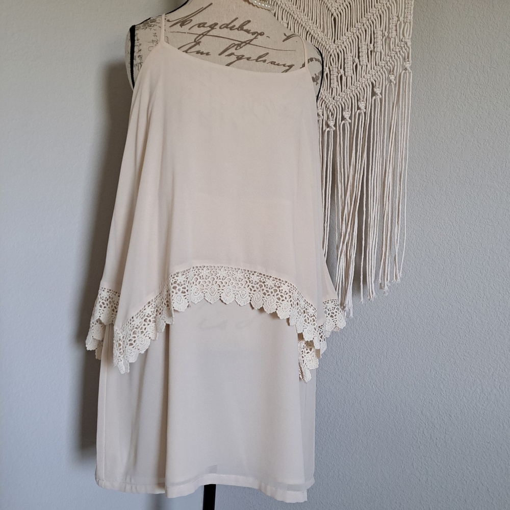 NWOT, Tiered Cream Dress w/ Crochet Accent
